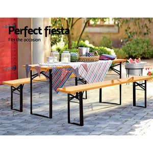 Natural Wooden Outdoor Foldable Bench Set