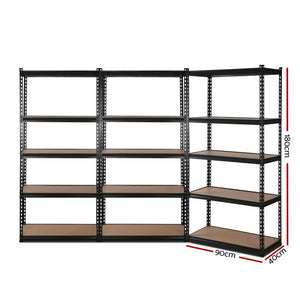 3x1.8M 5-Shelves Steel Warehouse Shelving Racking Garage Storage Rack Black