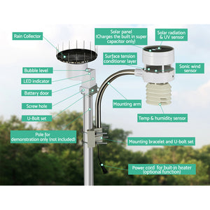Devanti Weather Station Ultrasonic Anemometer Outdoor WiFi | Solar-Powered Rain Gauge