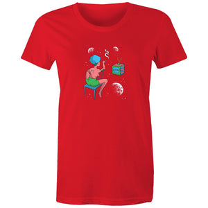Women's Woman In Space Cartoon T-shirt