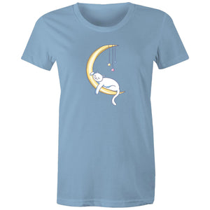 Women's Cat Sleeping on Moon T-shirt