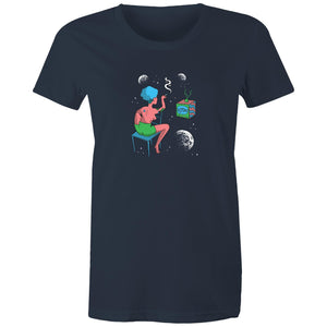 Women's Woman In Space Cartoon T-shirt