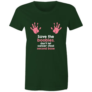 Women's Save The Boobies Don't Let Cancer Steal Second Base T-shirt