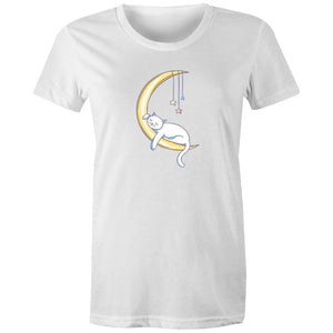 Women's Cat Sleeping on Moon T-shirt