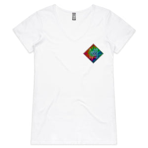 Women's Tie Dye Hippie House Pocket V-Neck T-Shirt