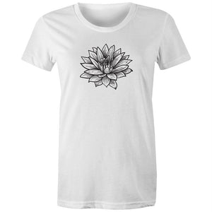Women's Black Lotus Print T-shirt
