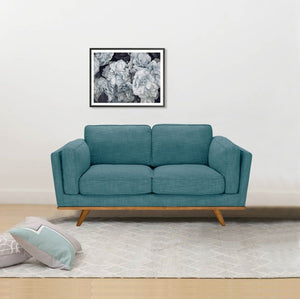 Teal Fabric 2 Seater Sofa Lounge With Wooden Frame -