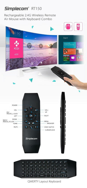 Remote Air Mouse Keyboard | Simplecom RT150 | 2.4GHz | Wireless | IR Learning