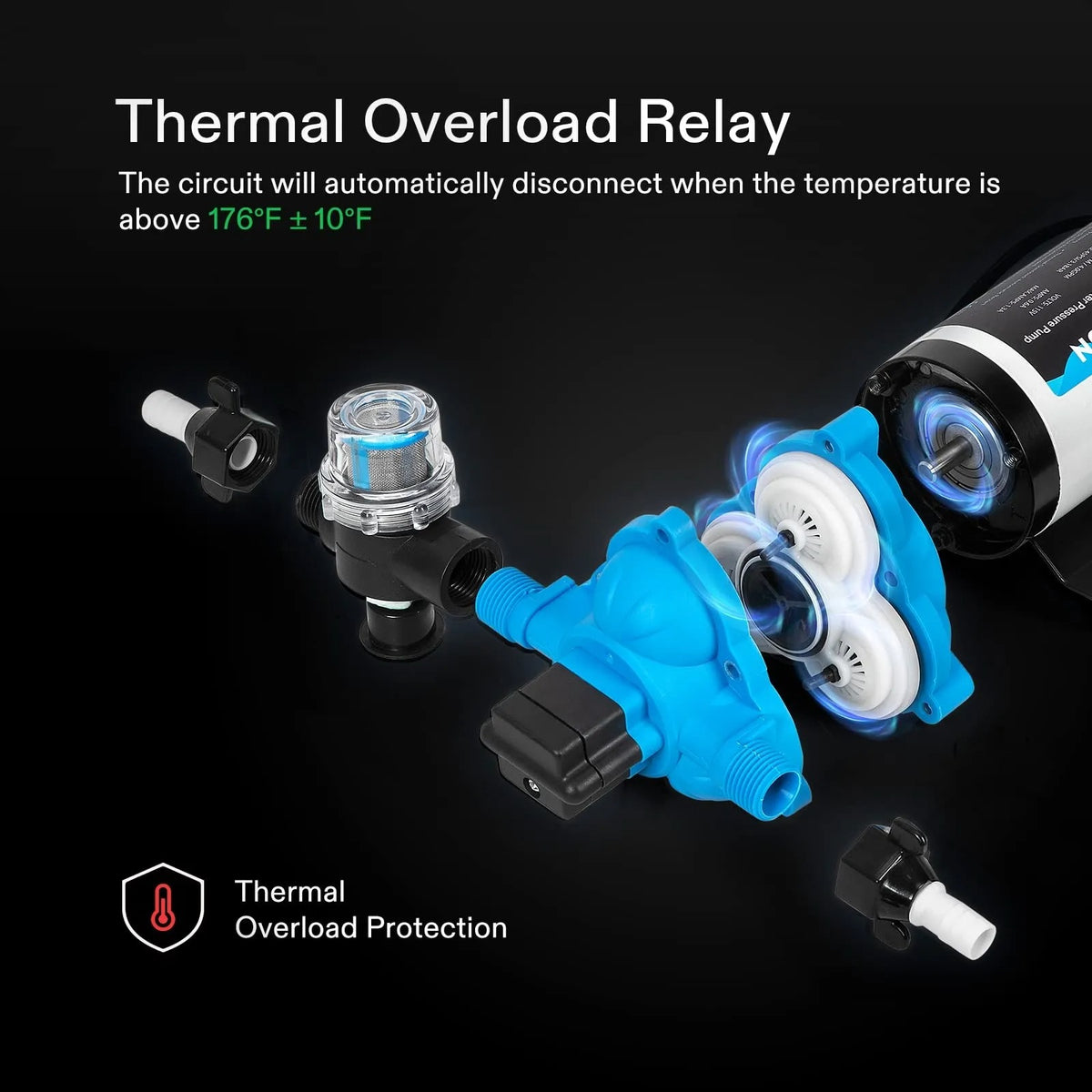 115VAC Water Pressure Pump | 4 GPM 45 PSI Diaphragm Pump with Thermal Protection & Strainer