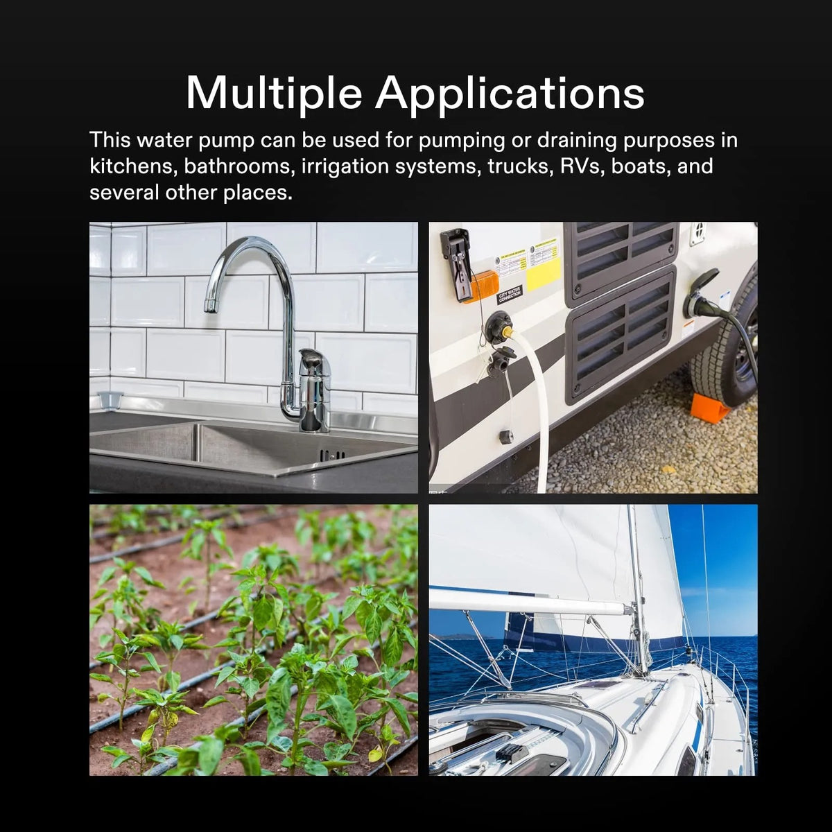 115VAC Water Pressure Pump | 4 GPM 45 PSI Diaphragm Pump with Thermal Protection & Strainer