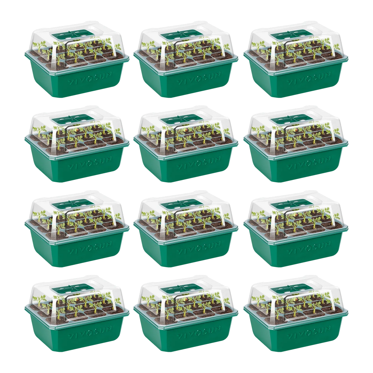 12-Pack Seed Starter Trays with Domes | 144-Cell Seedling Kit with Adjustable Humidity Vents, Drainage Holes & Base Trays