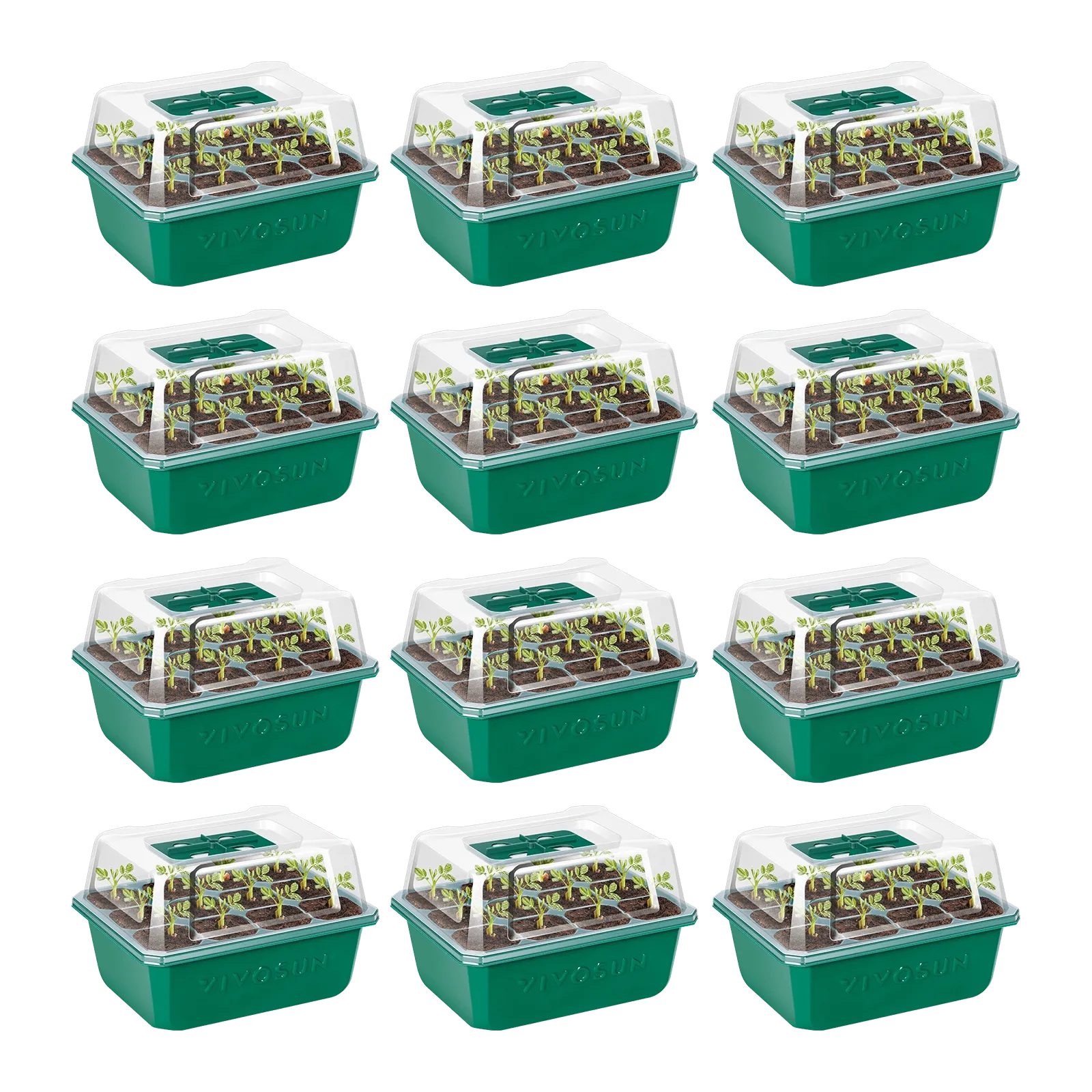 12-Pack Seed Starter Trays with Domes | 144-Cell Seedling Kit with Adjustable Humidity Vents, Drainage Holes & Base Trays