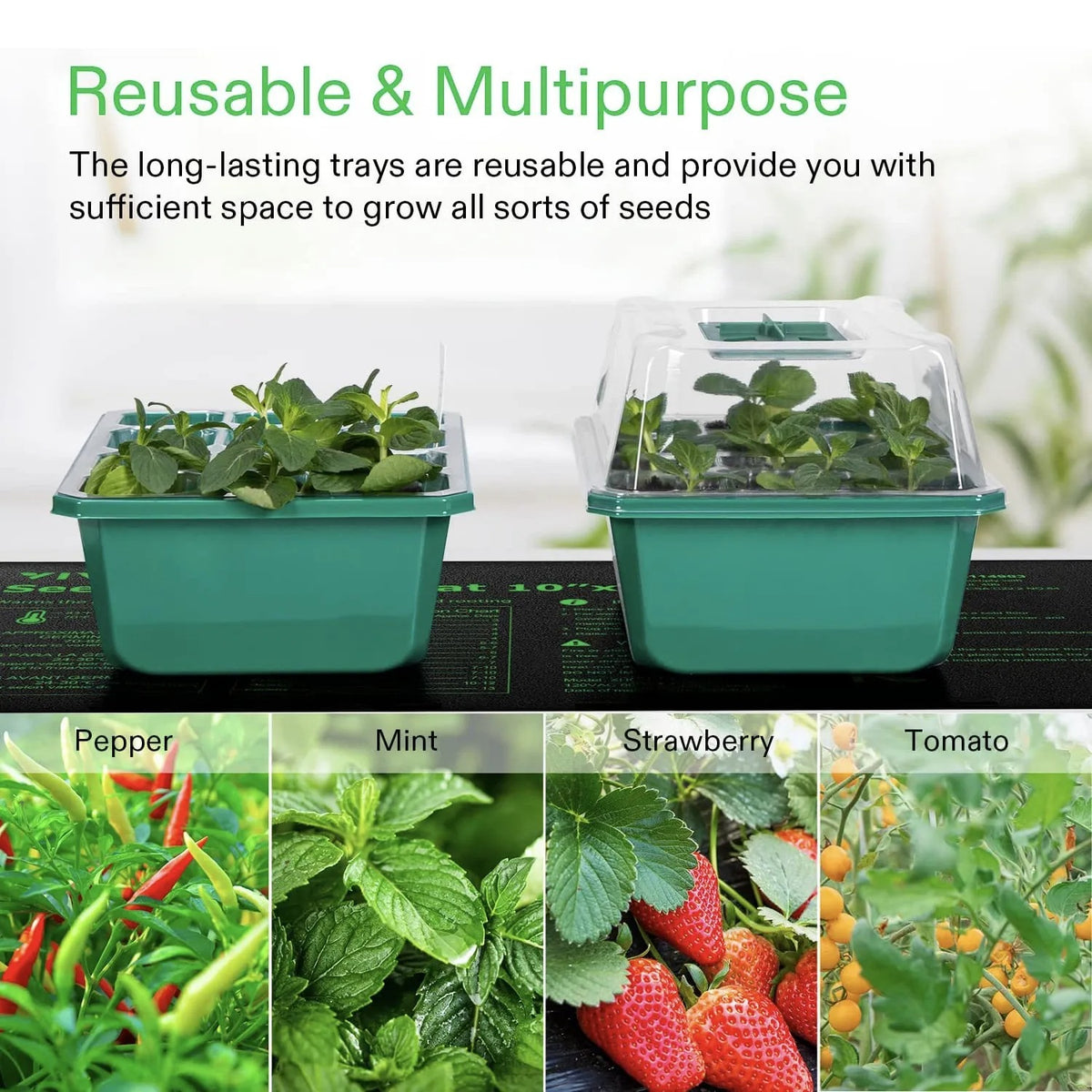 12-Pack Seed Starter Trays with Domes | 144-Cell Seedling Kit with Adjustable Humidity Vents, Drainage Holes & Base Trays