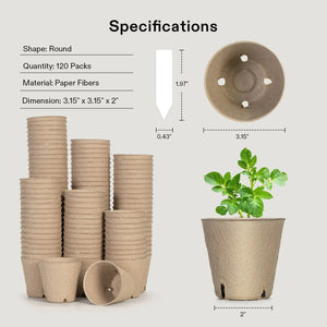 120-Pack Biodegradable Peat Pots | 3.15-Inch Round Seed Starting Pots with Drainage Holes + 20 Plant Labels (Copy) (Copy)