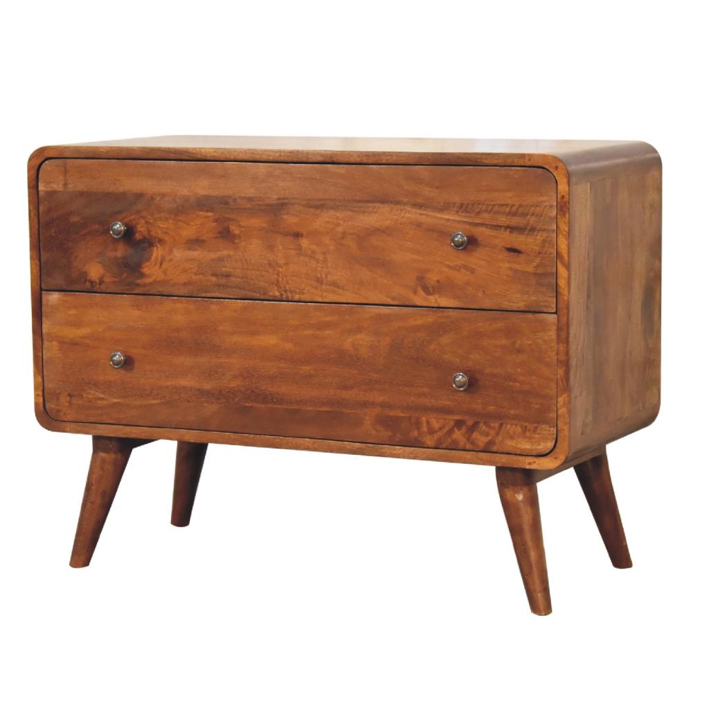 2 Drawer Curved Chestnut Chest | Solid Mango Wood | Sculptural Curved Design