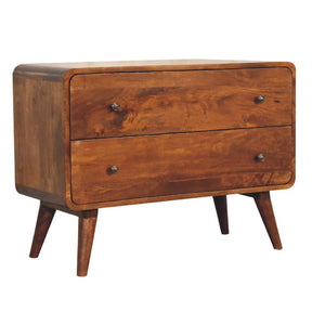 2 Drawer Curved Chestnut Chest | Solid Mango Wood | Sculptural Curved Design