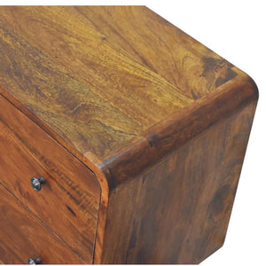 2 Drawer Curved Chestnut Chest | Solid Mango Wood | Sculptural Curved Design