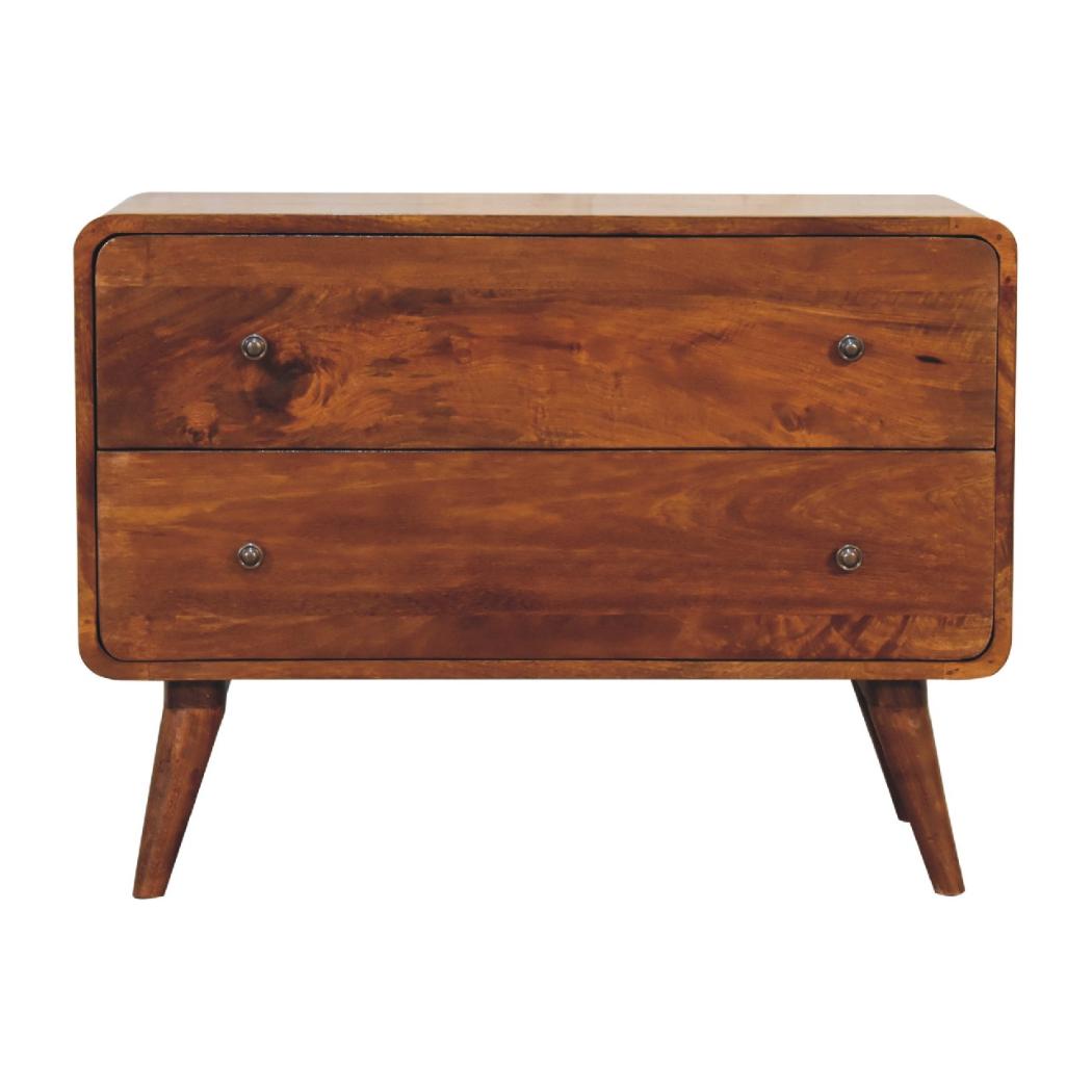 2 Drawer Curved Chestnut Chest | Solid Mango Wood | Sculptural Curved Design