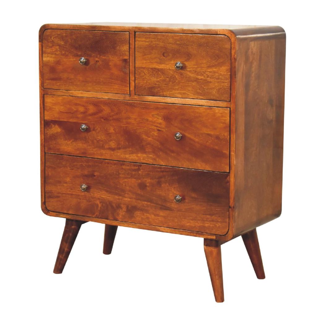 2 over 2 Curved Chestnut Chest | Solid Mango Wood | Sculptural Curved Design