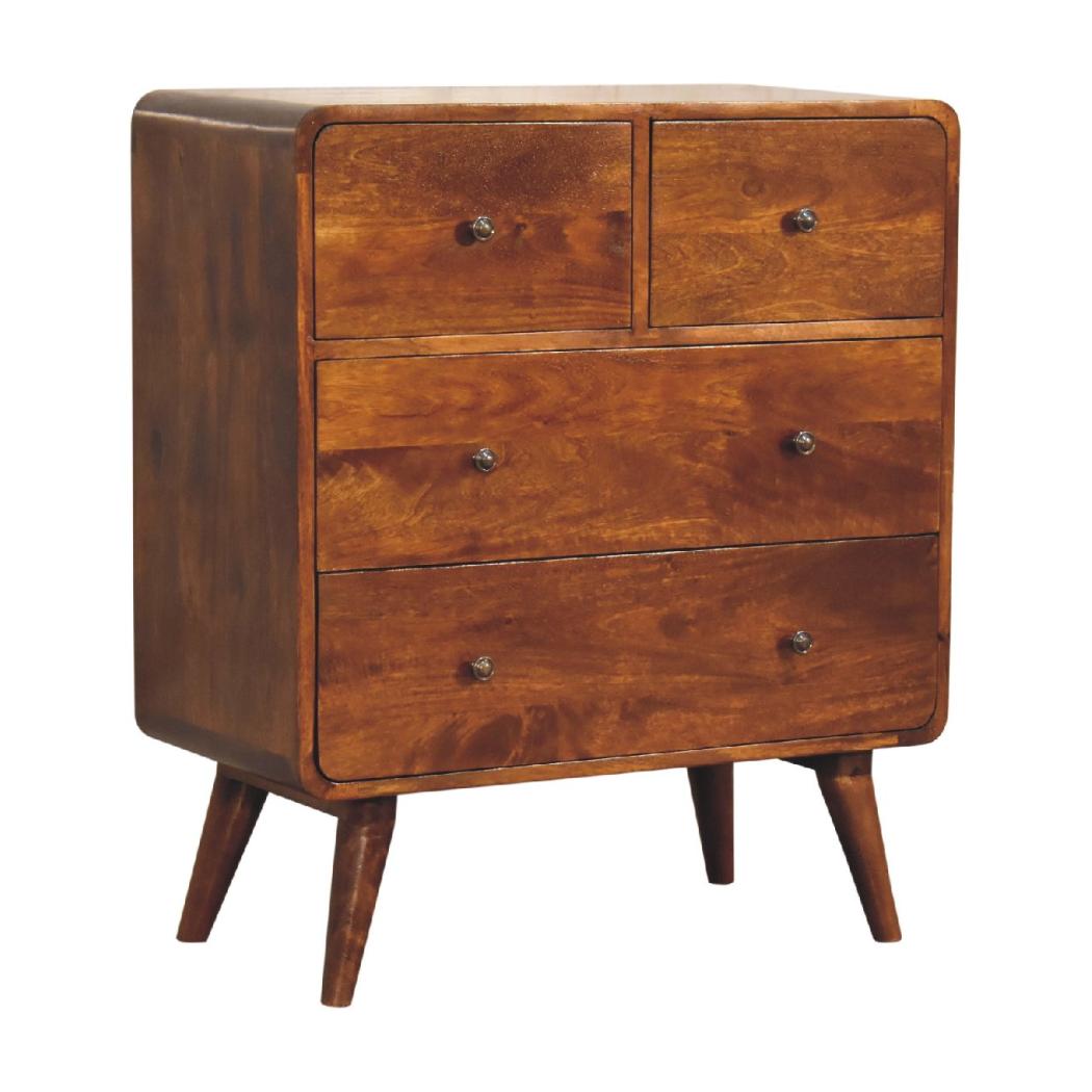 2 over 2 Curved Chestnut Chest | Solid Mango Wood | Sculptural Curved Design