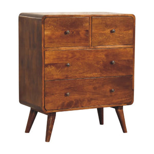 2 over 2 Curved Chestnut Chest | Solid Mango Wood | Sculptural Curved Design