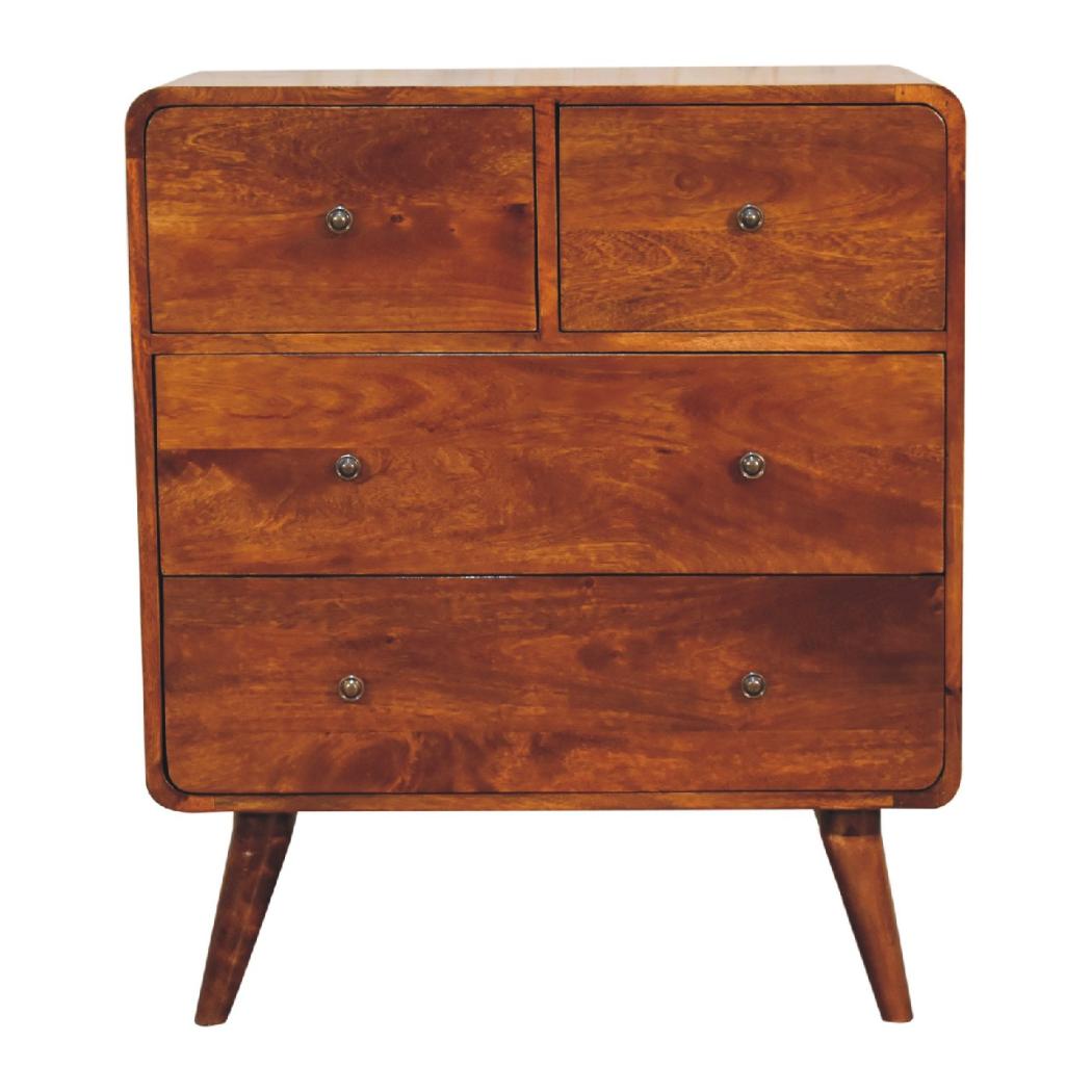 2 over 2 Curved Chestnut Chest | Solid Mango Wood | Sculptural Curved Design