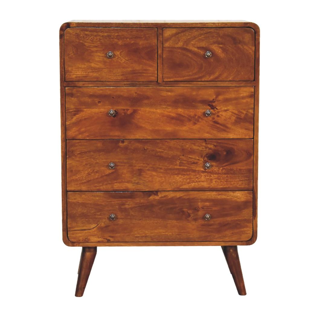 2 over 3 Curved Chestnut Chest | Solid Mango Wood | Sculptural Curved Design