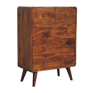 2 over 3 Curved Chestnut Chest | Solid Mango Wood | Sculptural Curved Design