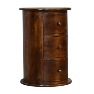 3 Drawer Chestnut Drum Bedside | Solid Mango Wood | Round Storage Table
