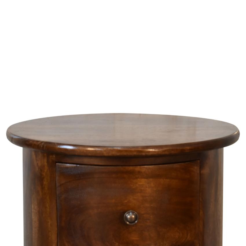 3 Drawer Chestnut Drum Bedside | Solid Mango Wood | Round Storage Table