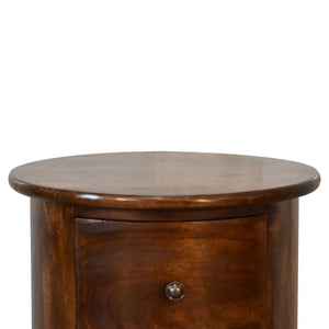3 Drawer Chestnut Drum Bedside | Solid Mango Wood | Round Storage Table