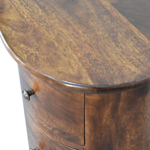 3 Drawer Chestnut Drum Bedside | Solid Mango Wood | Round Storage Table