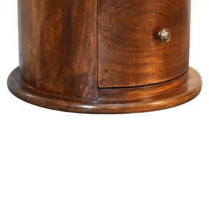 3 Drawer Chestnut Drum Bedside | Solid Mango Wood | Round Storage Table
