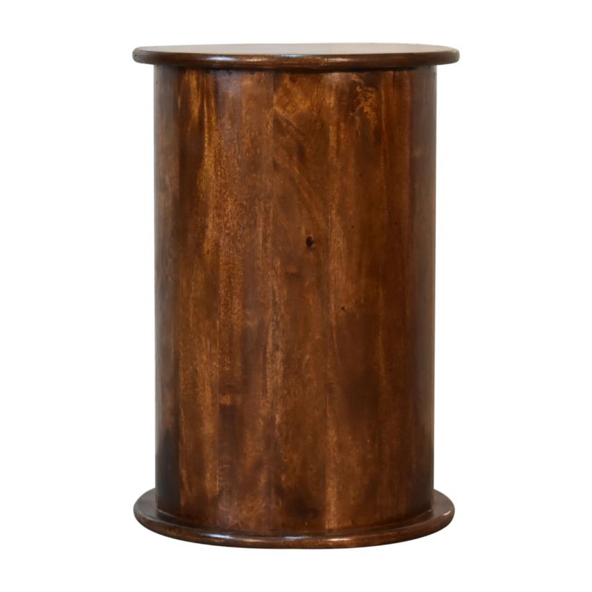 3 Drawer Chestnut Drum Bedside | Solid Mango Wood | Round Storage Table