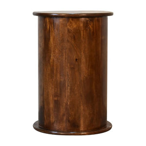 3 Drawer Chestnut Drum Bedside | Solid Mango Wood | Round Storage Table
