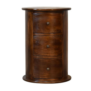 3 Drawer Chestnut Drum Bedside | Solid Mango Wood | Round Storage Table