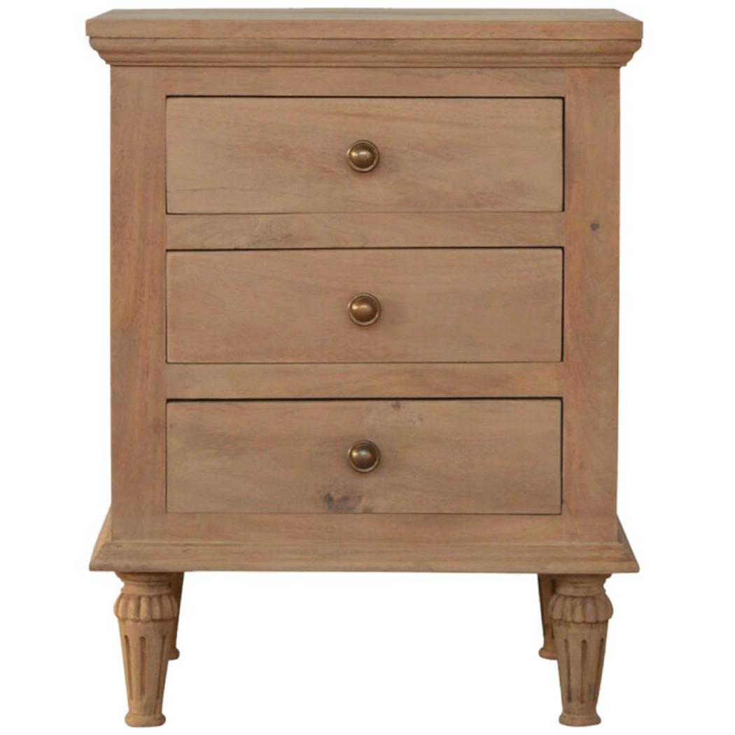 3 Drawer Mango Wood Bedside Table | Natural Timber | Bedroom Storage