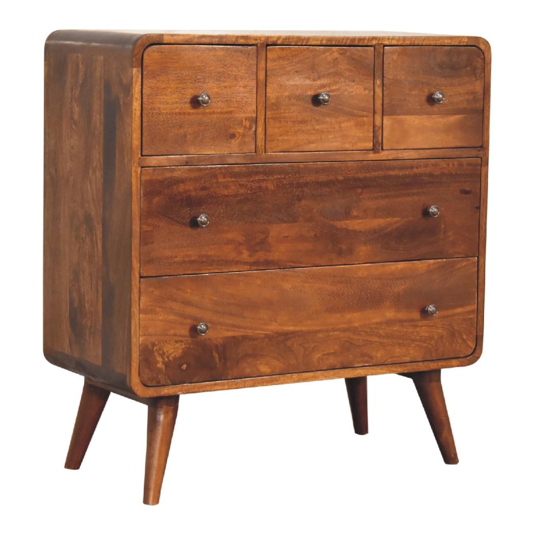 3 over 2 Curved Chestnut Chest | Solid Mango Wood | Sculptural Curved Design