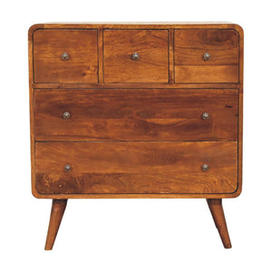 3 over 2 Curved Chestnut Chest | Solid Mango Wood | Sculptural Curved Design