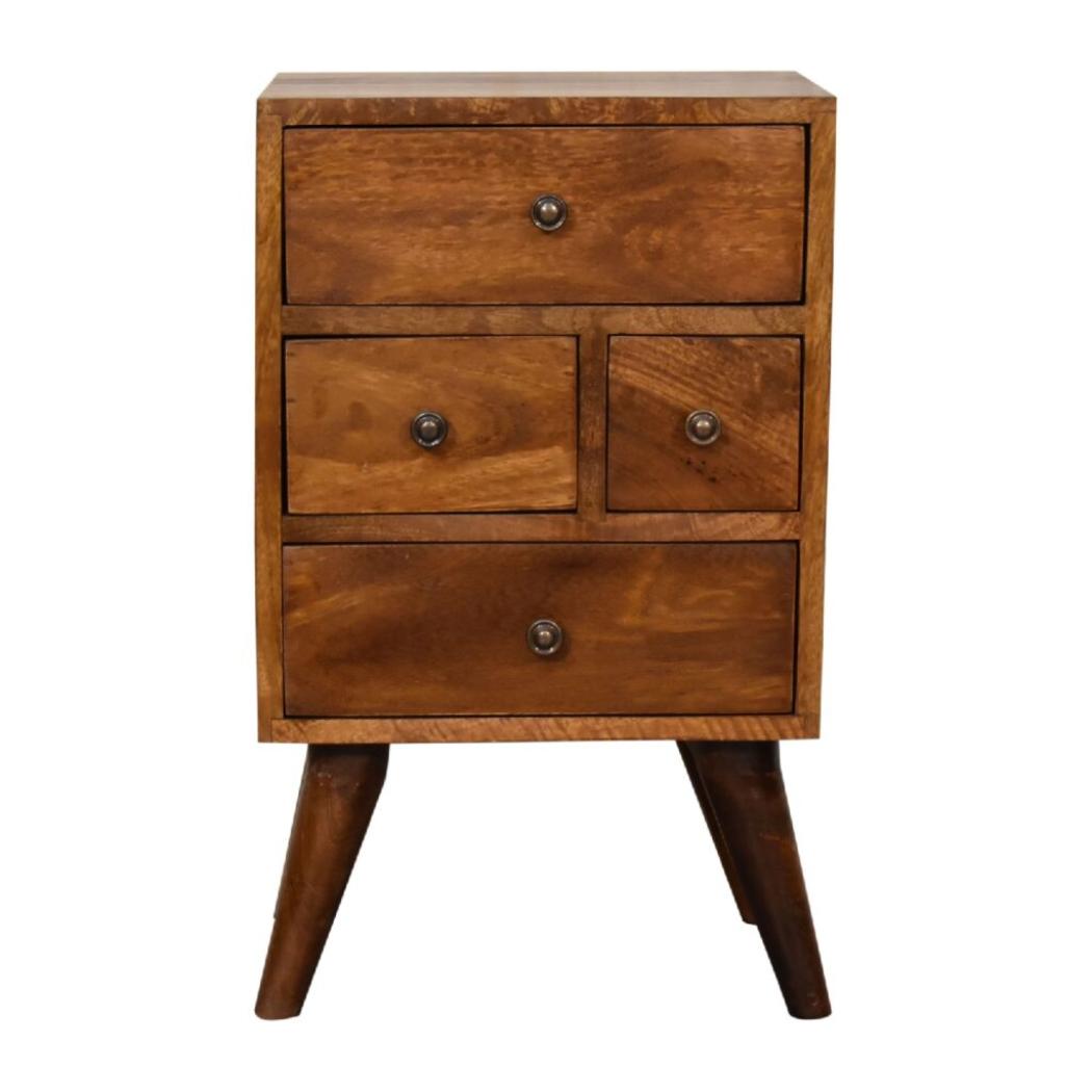 4-Drawer Chestnut Bedside Table | Multi-Tone Finish | Generous Bedroom Storage