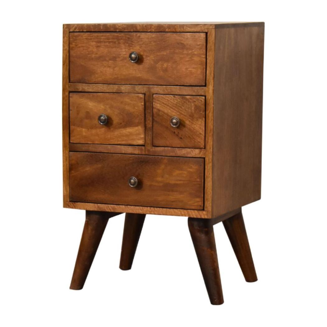 4-Drawer Chestnut Bedside Table | Multi-Tone Finish | Generous Bedroom Storage