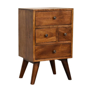 4-Drawer Chestnut Bedside Table | Multi-Tone Finish | Generous Bedroom Storage