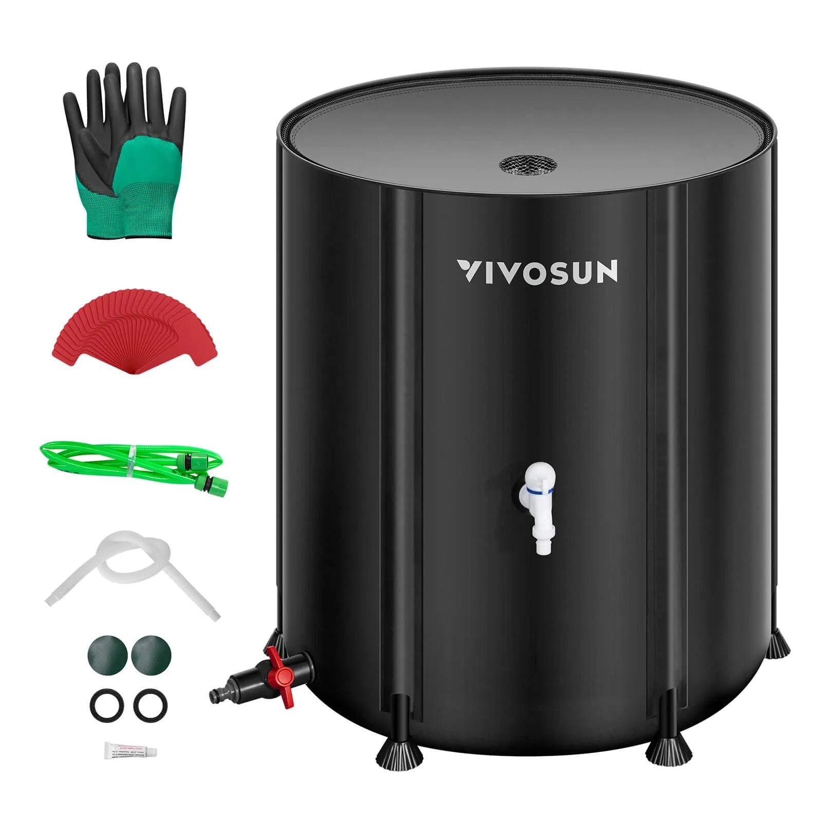 53-Gallon Collapsible Rain Barrel | Portable Water Storage Tank with Spigots, Overflow Kit & Accessories