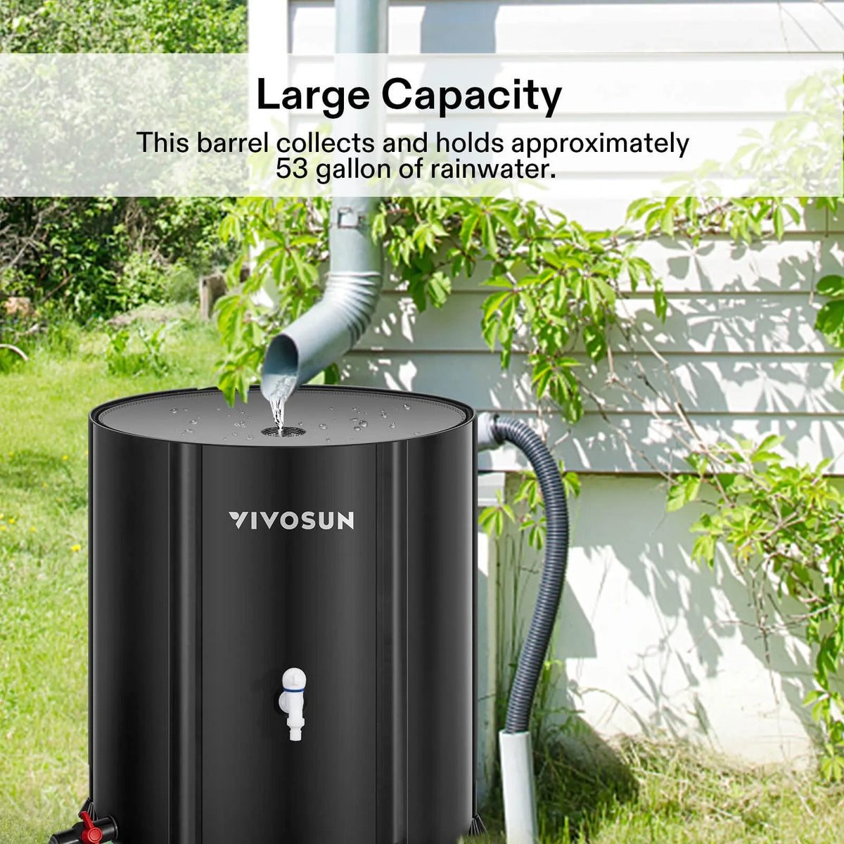 53-Gallon Collapsible Rain Barrel | Portable Water Storage Tank with Spigots, Overflow Kit & Accessories