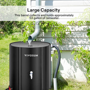 53-Gallon Collapsible Rain Barrel | Portable Water Storage Tank with Spigots, Overflow Kit & Accessories