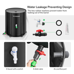 53-Gallon Collapsible Rain Barrel | Portable Water Storage Tank with Spigots, Overflow Kit & Accessories