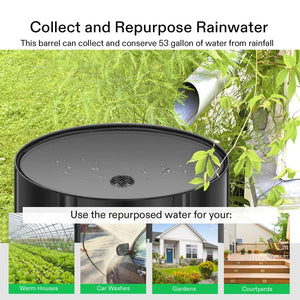 53-Gallon Collapsible Rain Barrel | Portable Water Storage Tank with Spigots, Overflow Kit & Accessories