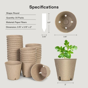 60-Pack Biodegradable Peat Pots | 3.15-Inch Round Seed Starting Pots with Drainage Holes + 20 Plant Labels (Copy)
