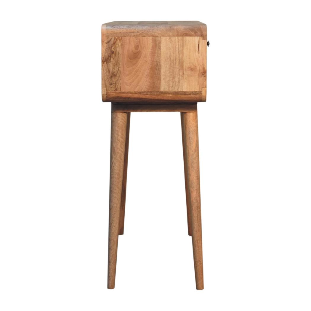 Sonata Curved Console Table | Solid Mango Wood | Oak-Ish Finish | 2 Drawers & Open Shelf