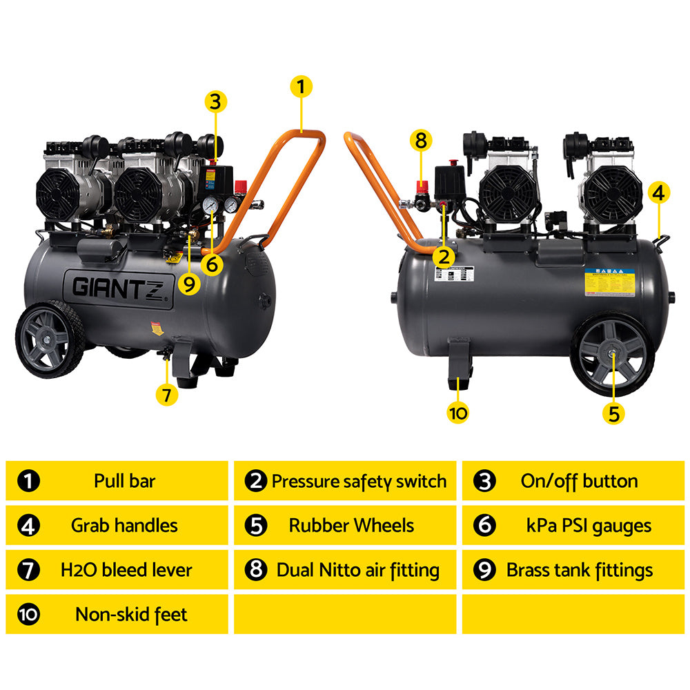 Air Compressor | 50L | 3.0HP Oil-Free Quiet Electric Portable Inflator | 200L/min